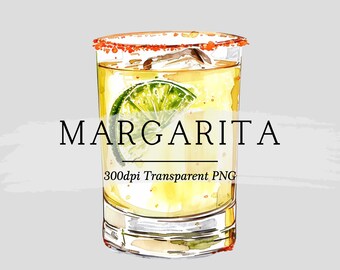 Watercolor Margarita Clipart: Tequila Cocktail Illustration (Digital Download)