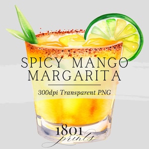 Spicy Mango Margarita Watercolor Illustration: Cocktail Clipart (Digital Download)
