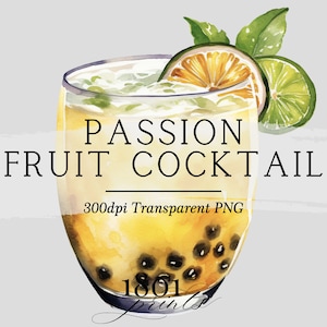 Illustrazione grafica del cocktail del frutto della passione // clipart download digitale acquerello bar menu bevande di nozze clipart AC494