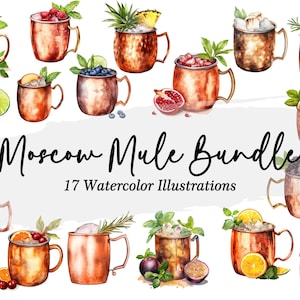 BÜNDCHEN Moskau Mule Cocktail Illustration || geröstete Marshmallow Clipart Grafik Download Aquarell Barkarte Hochzeit Getränke AC536