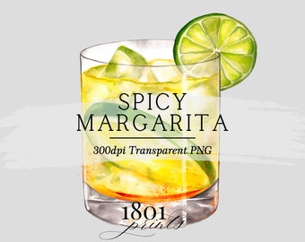 Spicy Margarita Watercolor Clipart: Cocktail Illustration (Digital Download)