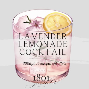 Grafica dell'illustrazione del cocktail di limonata alla lavanda // clipart download digitale menu della barra dell'acquerello cocktail di nozze bevande firma segno AC496