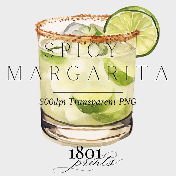 Spicy Margarita - Watercolor Cocktail Graphic Illustration || clipart digital download watercolor bar menu wedding cocktail drinks AC295