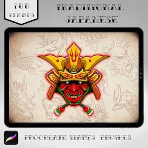 100 Traditional Japanese Tattoo Procreate Stamps (Digital Download)