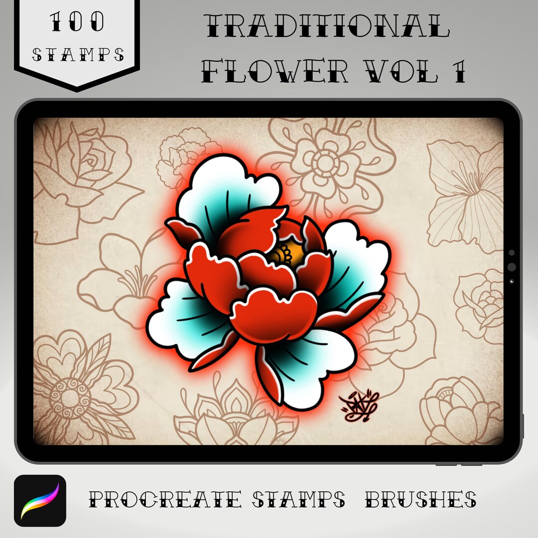 100 Procreate Traditional Flower Floral Botanical Stamps | Procreate ...