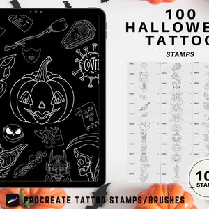 100 Procreate Halloween Scary Horror Tattoo Stamps | Procreate Brushes | Tattoo Design | For iPad | Halloween