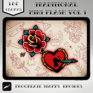100 Traditional Mini Flash Tattoo Stamps: Procreate Brushes (Digital Download)
