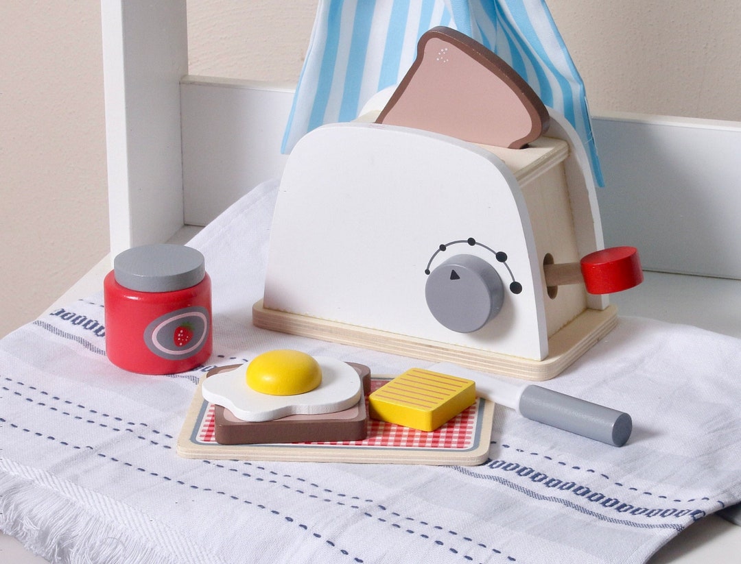 Wooden Toy Toaster With Play Food Pretend Play Open Ended Etsy