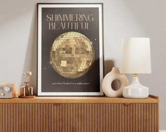Mirrorball-tekstafdruk — Digitale download — Prachtig wanddecor — Muurkunst voor muziekliefhebbers — Folkloretijdperk-afdruk