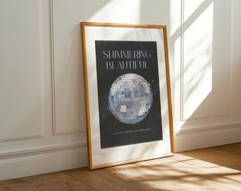 Mirrorball-citaat 'Shimmering Beautiful' songtekstposter – digitale download – folkloristische tijdperkprint – – muurkunst voor muziekliefhebbers