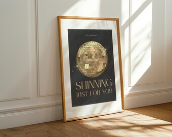 Mirrorball-citaat "Shinning Just For You" – poster met songteksten – digitale download – folkloristische tijdperkprint – muurkunst voor muziekliefhebbers