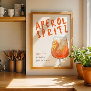 Aperol Spritz Kunstdruck – Aquarell Cocktail Poster – Wanddekoration für die Küche – Rezept zum ausdrucken – Sommerbar Kunst – Digitaler Download