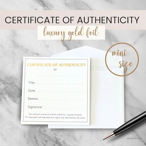 Certificate of Authenticity, Certificate of Original Art, Mini Size