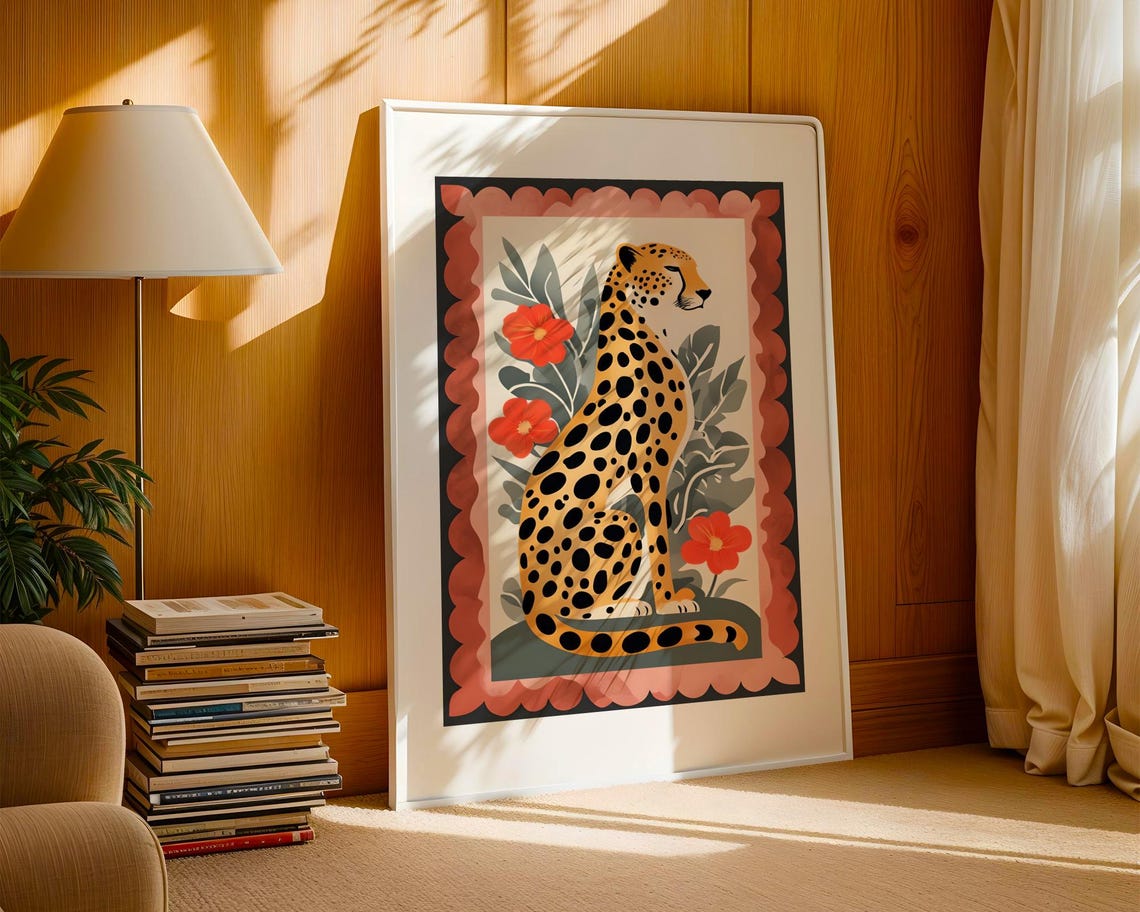 PRINTABLE POSTER | Modern Jungle Cheetah Wall Art Illustration Boho ...
