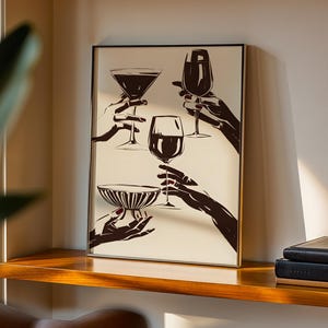 PLAKAT NA ŚCIANĘ DRUKOWANY | Minimalistyczny dekoracyjny monochromatyczny wydruk ścienny z połowy wieku Ilustrowany nowoczesny graficzny współczesny wózek barowy