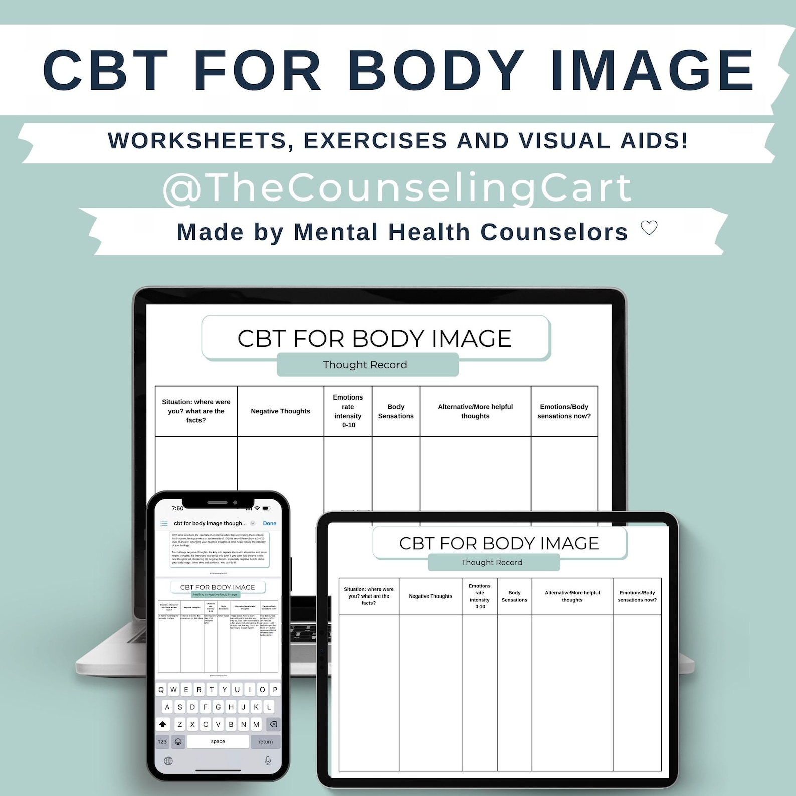 CBT Body Image Worksheets: Exercises & Visual Aids (PDF Download) - Etsy