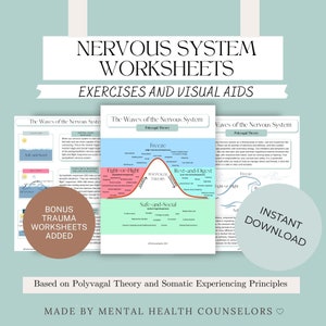 Nervous System Worksheets, Exercises and Visual Aids | Based on Polyvagal Theory, Somatic Experiencing Principles and more | TRAUMA BONUS