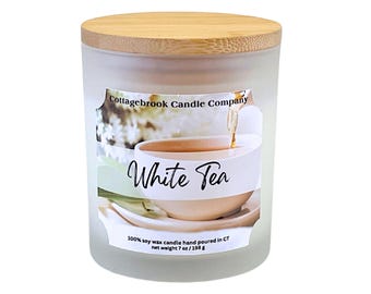 White Tea Soy Candle | 100% Soy Wax | Frosted Glass Jar with Bamboo Lid | Eco-friendly