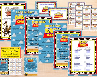 It's a BOY Story It's a GIRL Story Toy Theme Baby Shower Game and Activity BUNDLE 23 Items included: 4 Games/2 Activities/Other Extras