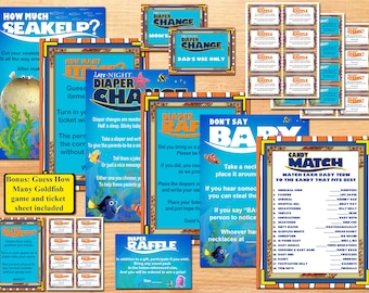 Celebrating Baby, Ocean Theme Baby Shower Game and Activity BUNDLE - 23 Items included: 5 Games/2 Activities/Other Items