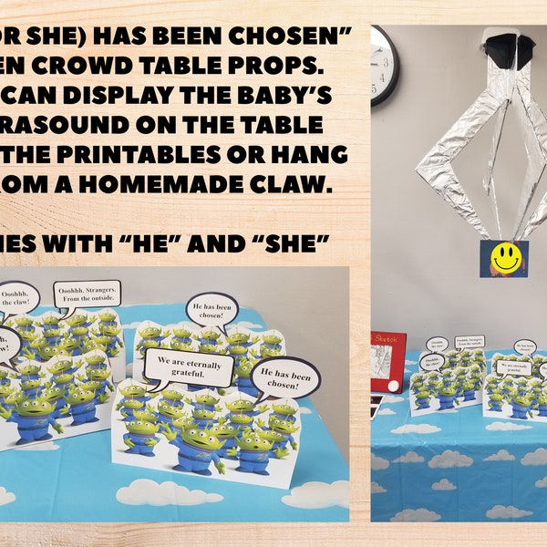 HE or SHE has been chosen! Alien Crowd Claw Machine Ultrasound PRINTABLE Picture Prop for It's A Boy or Girl Story Toy Story Baby Shower