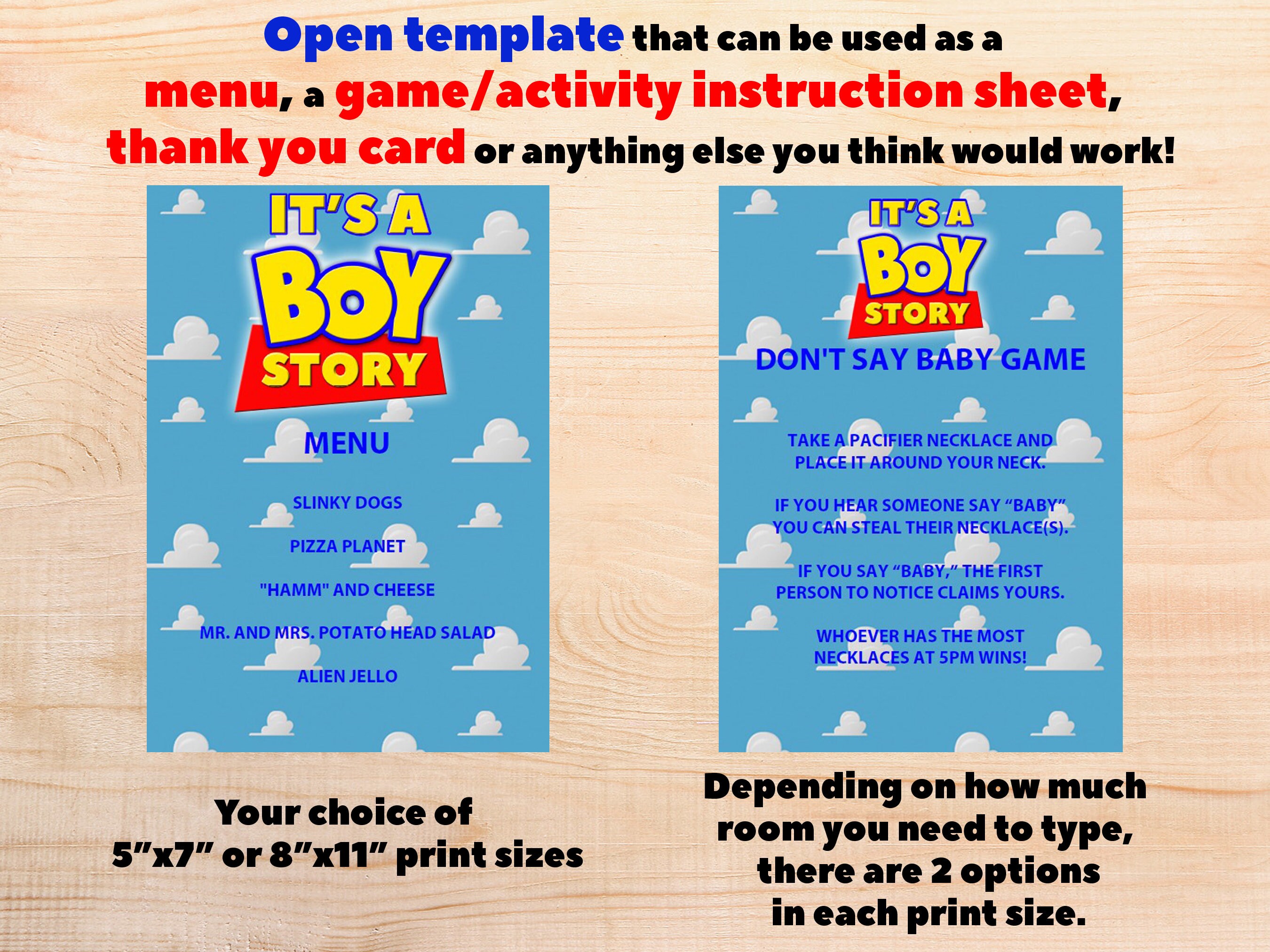It's a BOY Story Baby Shower Editable Template 5"x7" and 8"x11" Use It ...