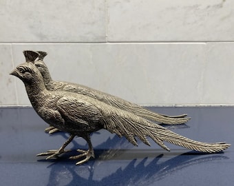 Vintage Metal Pheasant Figurines – Long-Tail Birds – Mid-Century Decor Pair