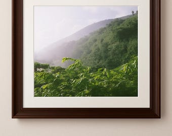 Tahiti Print, Lush Green Mountain Landscape