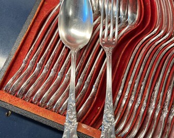 Gebruder Reiner Silverplate Flatware Set - 12 Dinner Forks & Spoons