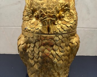 Vintage Mauro Manetti Gold Owl Ice Bucket – 8” – Made in Italy