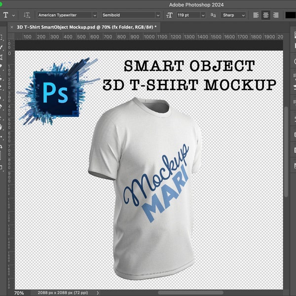 3D T-Shirt Mockup SmartObject PSD Mock Up Tee Shirt Smart Object Mockup for Photoshop Add Logo Image Text Shirt and Background Colors