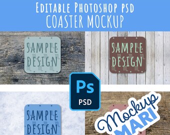 Coaster Mockup Background PSD Editable Photoshop SmartObject Table Coaster Square Custom POD Coaster Instant Digital Download Commercial Use