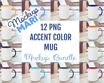 Accent Color Mug Mockup Bundle 12 Two Tone Mug Handle & Rim Printify Mockup Hi Res 2-Toned Coffee Cup Office Desk Instant Digital Download