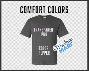 Comfort Colors Shirt Mockup Transparent PNG for Flat Lay Color Pepper Comfort Color 1717 T-Shirt Cutout Digital File Instant Download Hi-Res