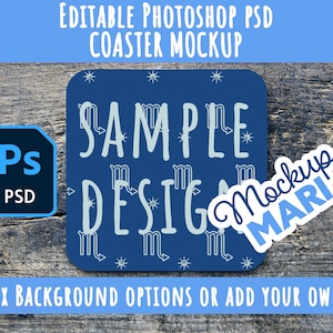 PSD Coaster Mockup Editable Photoshop Smart Object Table Coaster Background Custom POD Coaster Instant Digital Download, Commercial Use