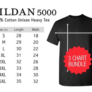 Gildan 5000 Camisa Tamaño Tabla Tabla Paquete G500 Camisa Tamaño Guía Gilden Camisa Negra Tamaño Gráfico Maqueta Camiseta Medidas Fondo Blanco