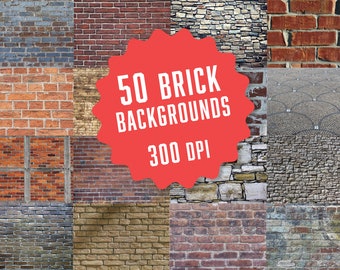 50 Real Brick Wall Backgrounds High Resolution 300 dpi Quality Textured Brick Backdrops Distressed Red Grey Brown Blue Green Multi Colored