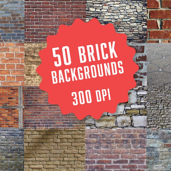 50 Real Brick Wall Backgrounds High Resolution 300 dpi Quality Textured Brick Backdrops Distressed Red Grey Brown Blue Green Multi Colored