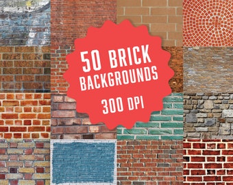 50 Real Brick Wall Backgrounds High Resolution 300 dpi Quality Textured Brick Backdrops Distressed Red Grey Brown Blue Green Multi Colored