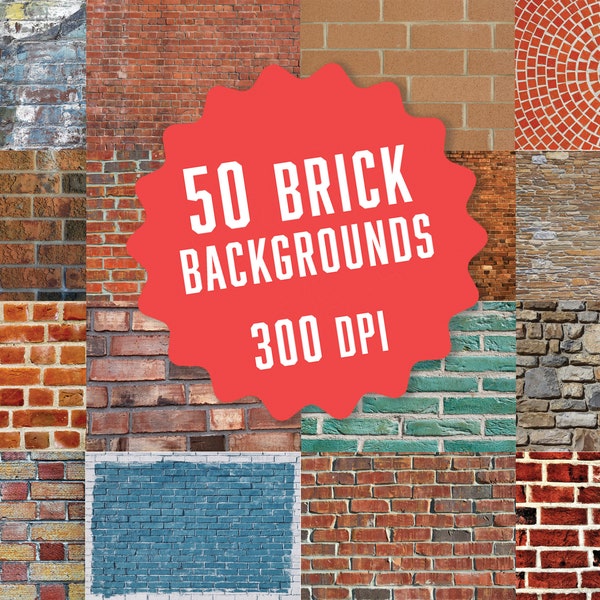 50 Real Brick Wall Backgrounds High Resolution 300 dpi Quality Textured Brick Backdrops Distressed Red Grey Brown Blue Green Multi Colored