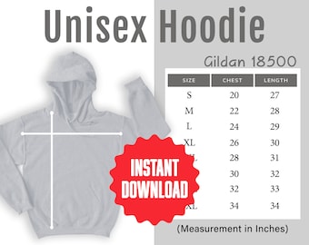 Gildan 18500 Size Chart Light Grey Gildan 18500 Unisex Hoodie Size Guide Gilden 18500 Size Mockup Gildan Size Table for Hooded Sweatshirt