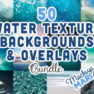 50 Water Backgrounds Textures Water Images Wet Rain Overlays Raindrops Waves Ocean Sea River Lake Moist Dripping 300dpi High-Res PNG Bundle