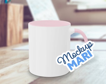 Accent Color Mug Bundle 12 Two Tone Mug Handle & Rim Printify Mockup Printful Hi Res 2-Toned Coffee Cup Office Desk Instant Digital Download