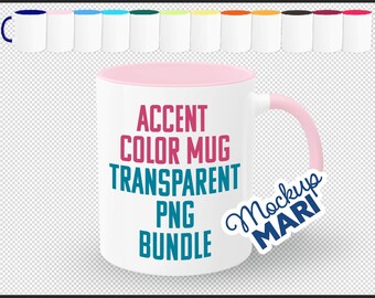 Accent Color Mug Transparent Background PNG Bundle Set of 24 Hi Res Two Tone Mug Handle & Rim Cutouts for Mockups 2-Toned Coffee Cup