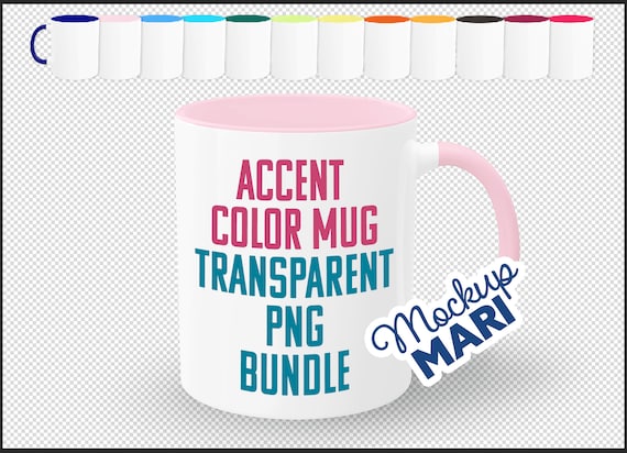 Accent Color Mug Transparent Background PNG Bundle Set of 24 Hi Res Two Tone Mug Handle & Rim Cutouts for Mockups 2-Toned Coffee Cup