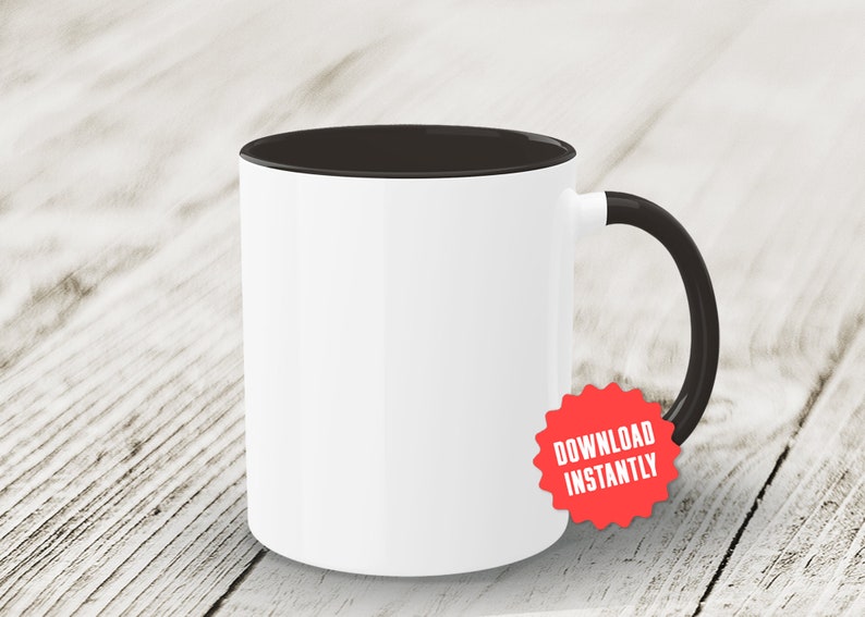 Accent Color Mug Mockup Bundle Two Tone Mug Handle & Rim Printify Mockup Hi Res 2-Toned Coffee Cup on Wood Plank Instant Digital Download image 5
