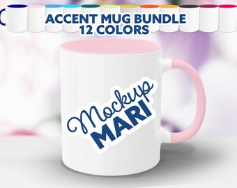 Color Accent Mug Mockup Bundle Set of 12 Hi Res Two Tone Mug Handle & Rim Gooten Mockup 2-Toned Coffee Cup Floral Bokeh Digital Download
