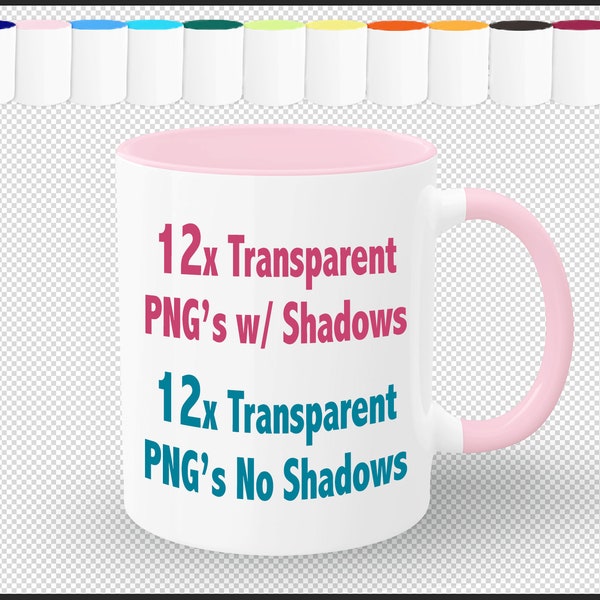 Accent Color Mug Bundle Transparent Background PNG Set of 24 Hi-Res Two Tone Mug Color Handle & Rim Cutouts Mug Mockup 2-Tone POD Coffee Cup