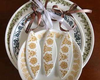 ONE (1) Corelle Christmas Ornament Butterfly Gold vintage Corelle Golden Butterfly dishes Pyrex Upcycled Minimalist Christmas gift cottage