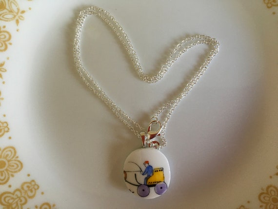 Wagon Equine pendant hand cut from broken vintage fine bone china Royal Chelsea teacup necklace retro gift Mother’s Day Minimalist jewelry View 3